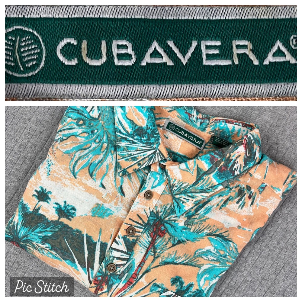 Cubavera Linen Blend Tropical Palm Tree‎ Shirt Mens XXL Hawaiian Short Sleeve